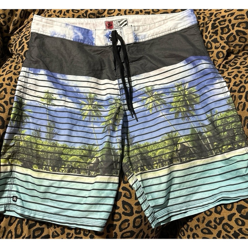 Micros Men's Palm Tree Board Shorts Swim Shorts w/ Bottle Opener, Size 36‎